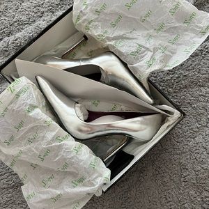 Metallic silver heels